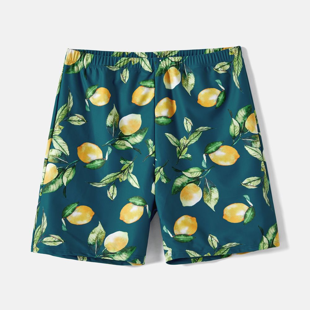 Family Matching Allover Lemon Print and Solid Halter Neck Two-piece Swimsuit or Swim Trunks Shorts Multi-color big image 17