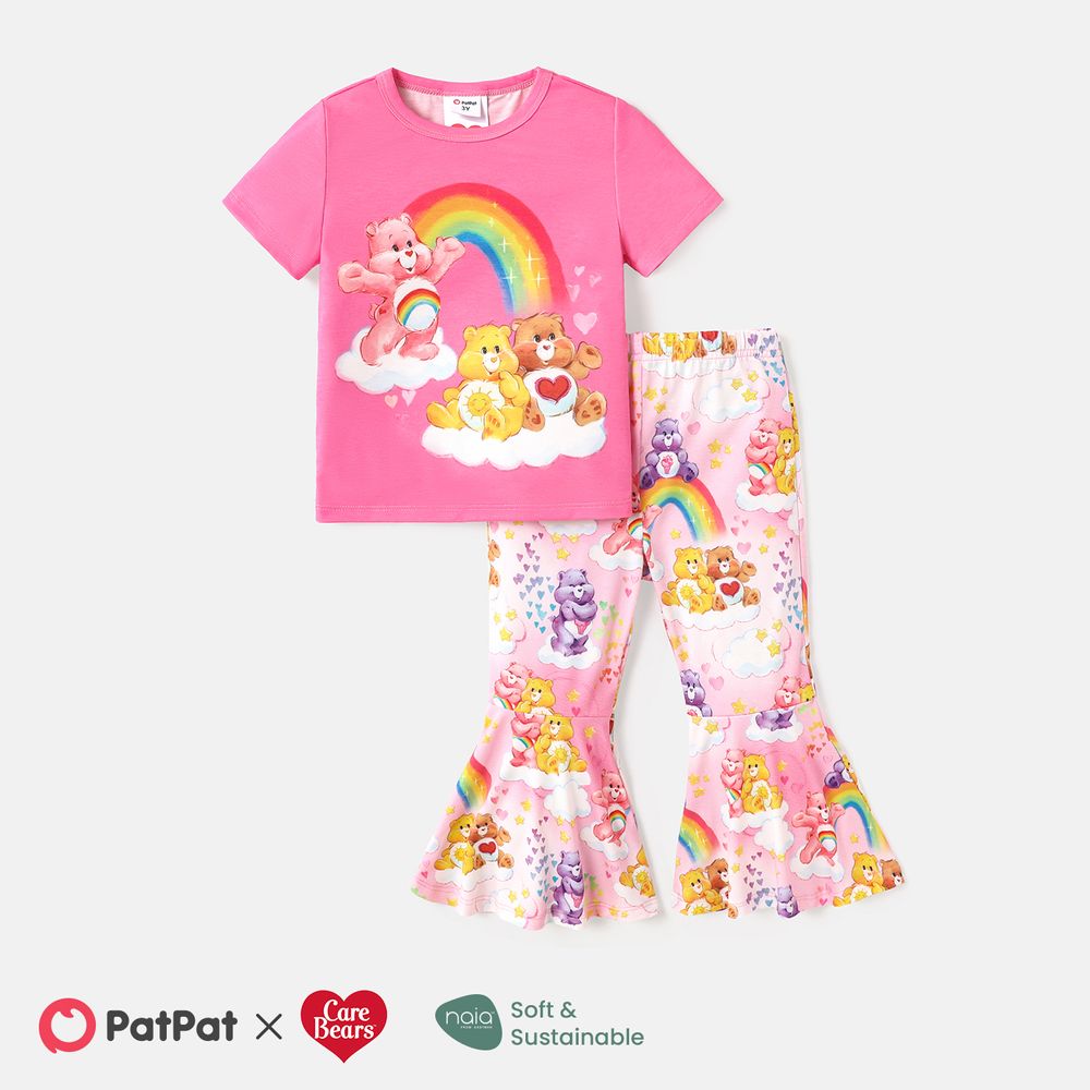 Care Bears Toddler Girl 2pcs Rainbow Print Naia Short-sleeve Tee and Flared Pants Set Pink big image 1