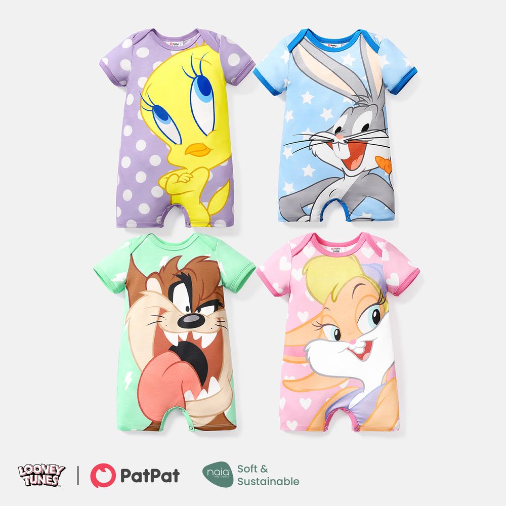 Looney Tunes Baby Boy/Girl Cartoon Animal Print Short-sleeve Naia™ Romper SpringGreen big image 4