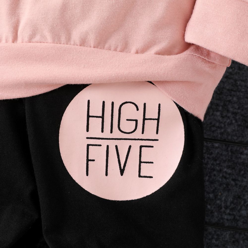 2pcs Baby Boy/Girl 95% Cotton Long-sleeve Letter Print Sweatshirt and Pants Set Light Pink big image 6