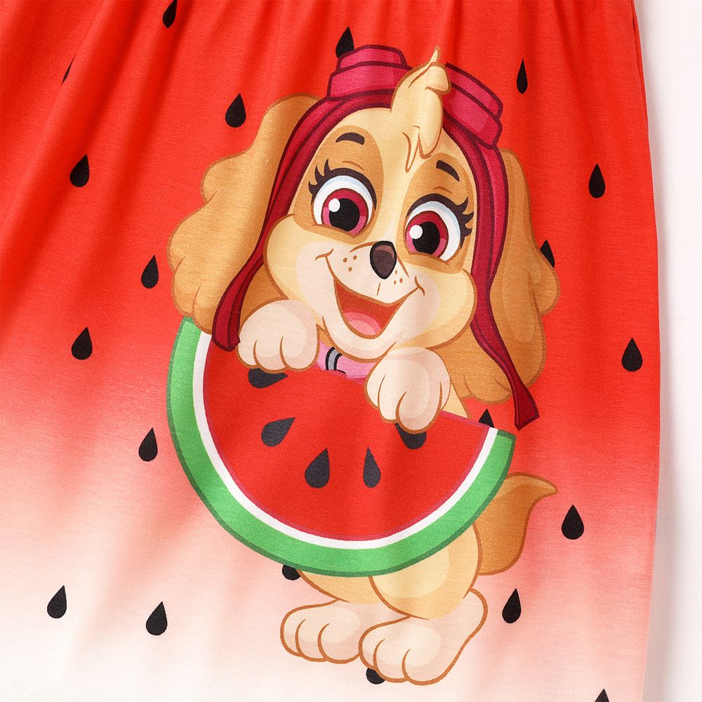 PAW Patrol Toddler Girl Watermelon Print Bowknot Design Sleeveless Dress Red big image 3