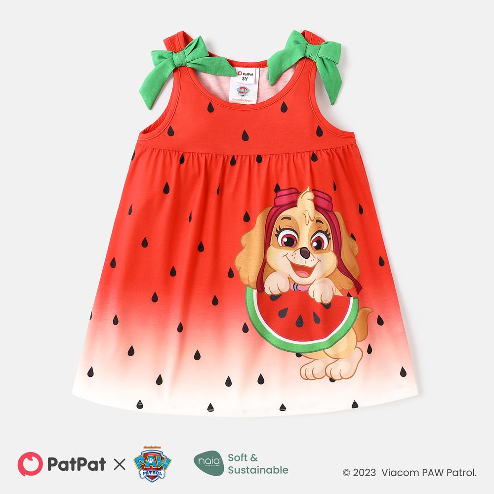 PAW Patrol Toddler Girl Watermelon Print Bowknot Design Sleeveless Dress Red big image 1