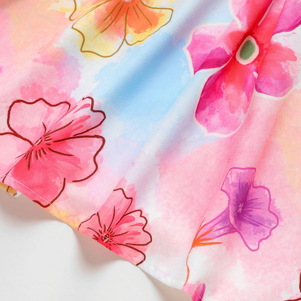 2pcs Kid Girl Floral Print Sleeveless Dress & Belt Colorful big image 5