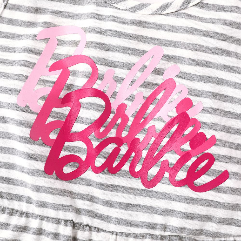 Barbie Toddler Girl Cotton Stripe Bowknot Design Sleeveless Rompers Light Grey big image 3