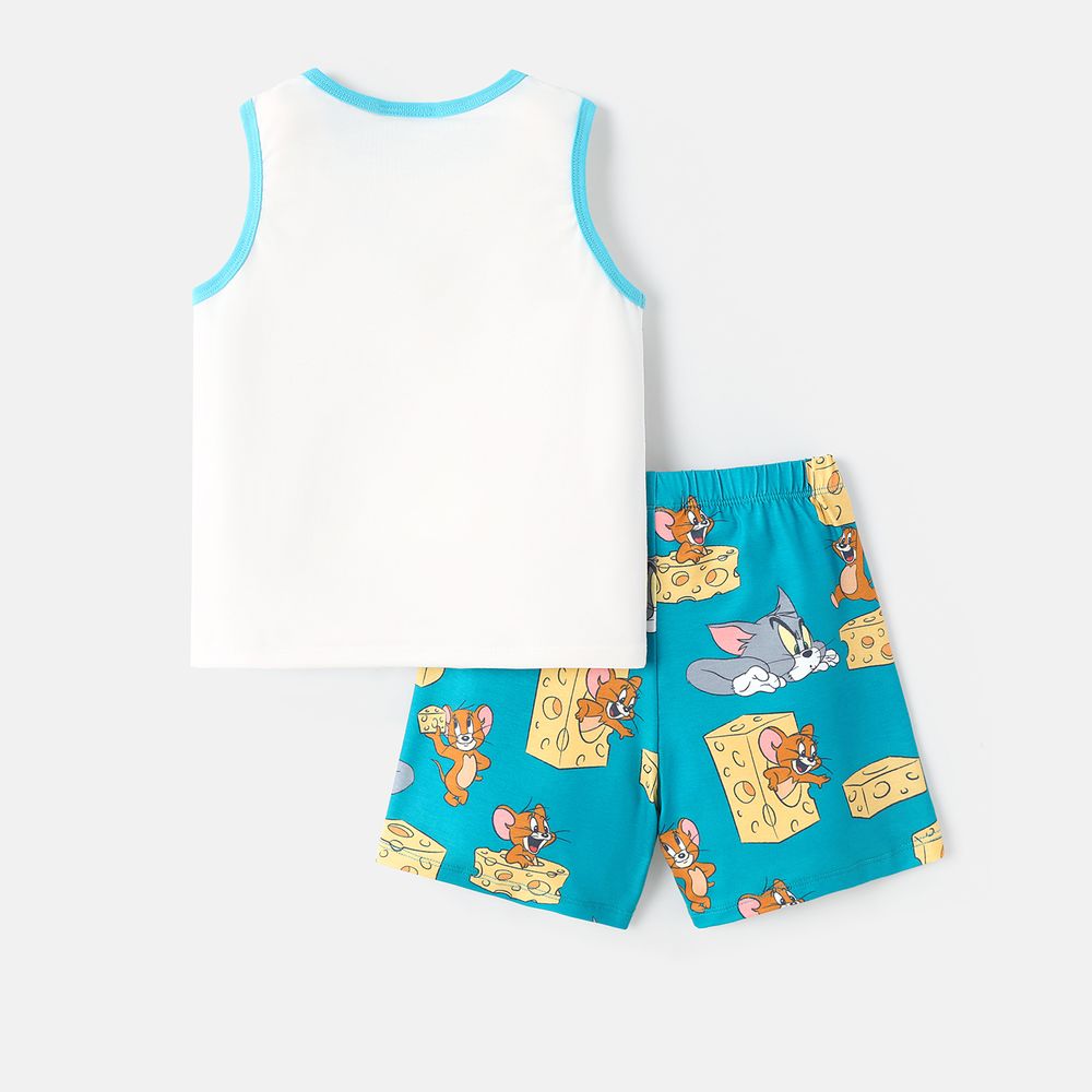 Tom and Jerry Toddler Girl/Boy 2pcs Letter Print Tank Top and Elasticized Shorts Set White big image 2