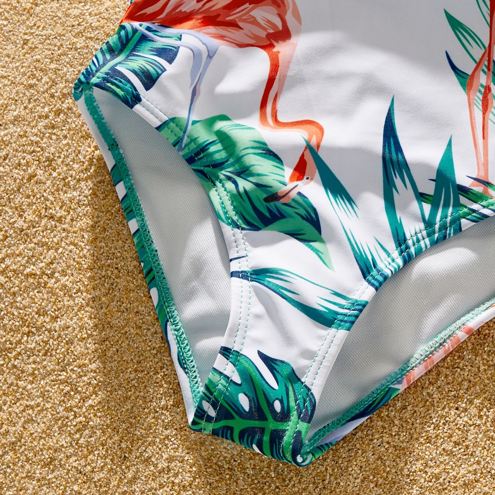 Family Matching Allover Tropical Print Spliced Solid Ruffled One-piece Swimsuit or Swim Trunks Shorts ColorBlock big image 9