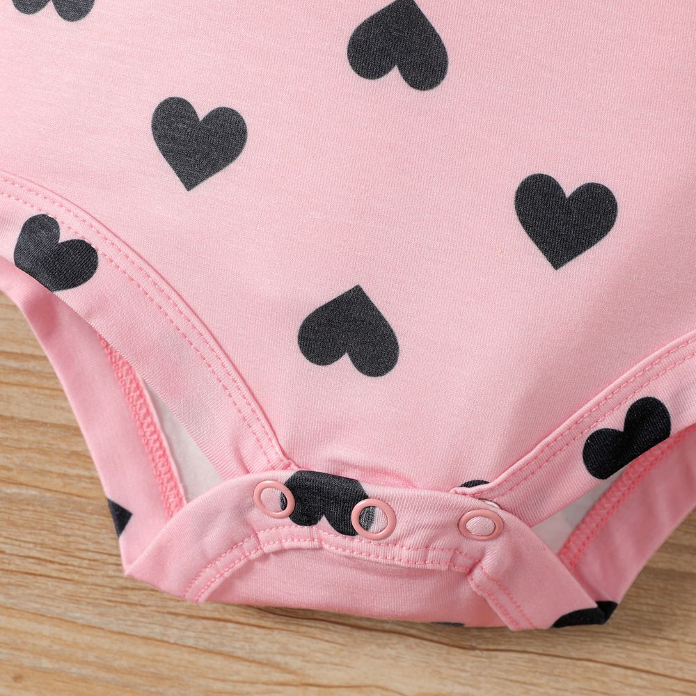 Baby Girl Naia™ Heart Print Flutter-sleeve Rompers Pink big image 6
