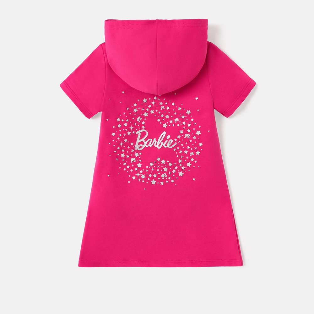 Barbie Kleinkind/Kind Mädchen Taschendesign Kurzarmkleid aus Baumwolle mit Kapuze roseo big image 3