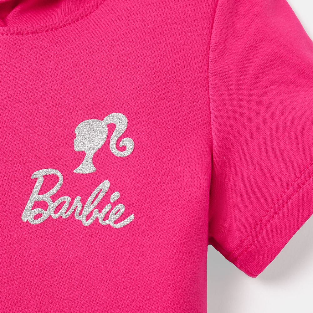 Barbie Toddler/Kid Girl Pocket Design Hooded Cotton Short-sleeve Dress Roseo big image 5