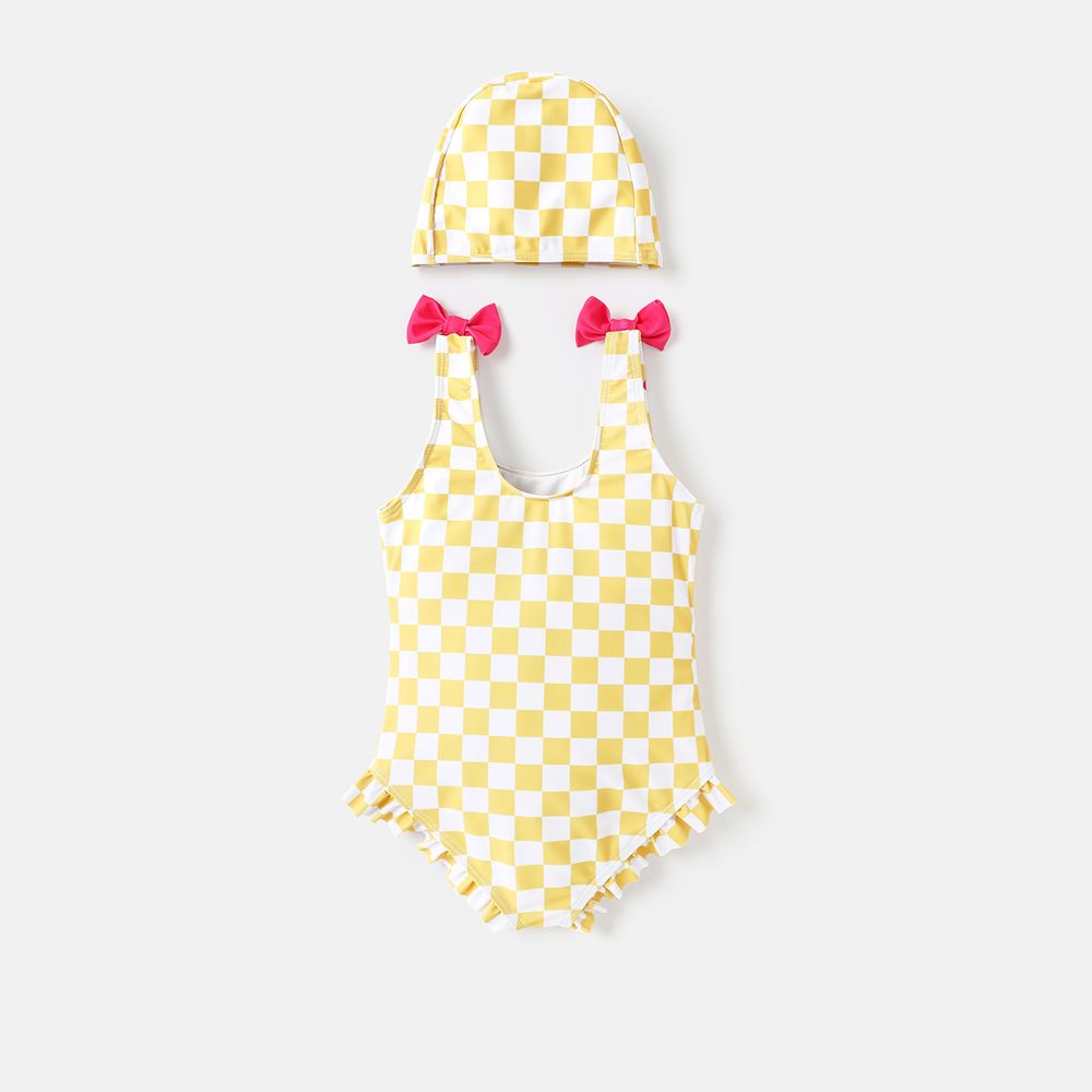 L.O.L. SURPRISE! Toddler/Kid Bowknot Design Plaid Sleeveless Onepiece Swimsuit Pale Yellow big image 3