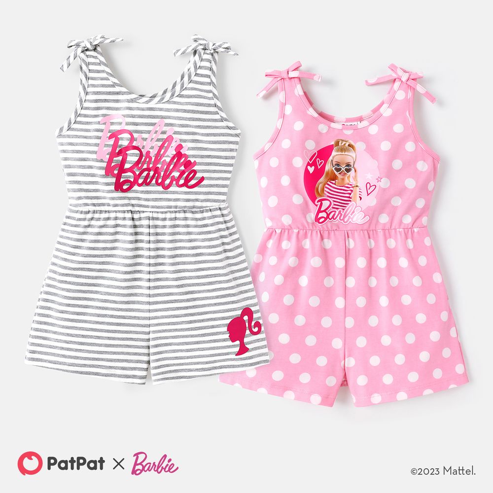 Barbie Toddler Girl Cotton Stripe Bowknot Design Sleeveless Rompers Light Grey big image 2