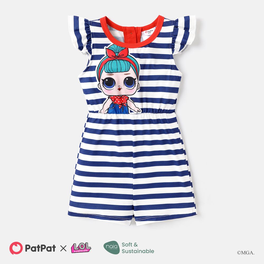 L.O.L. SURPRISE! Toddler/Kid Girl Stripe Flutter-sleeve Rompers BLUE WHITE big image 1