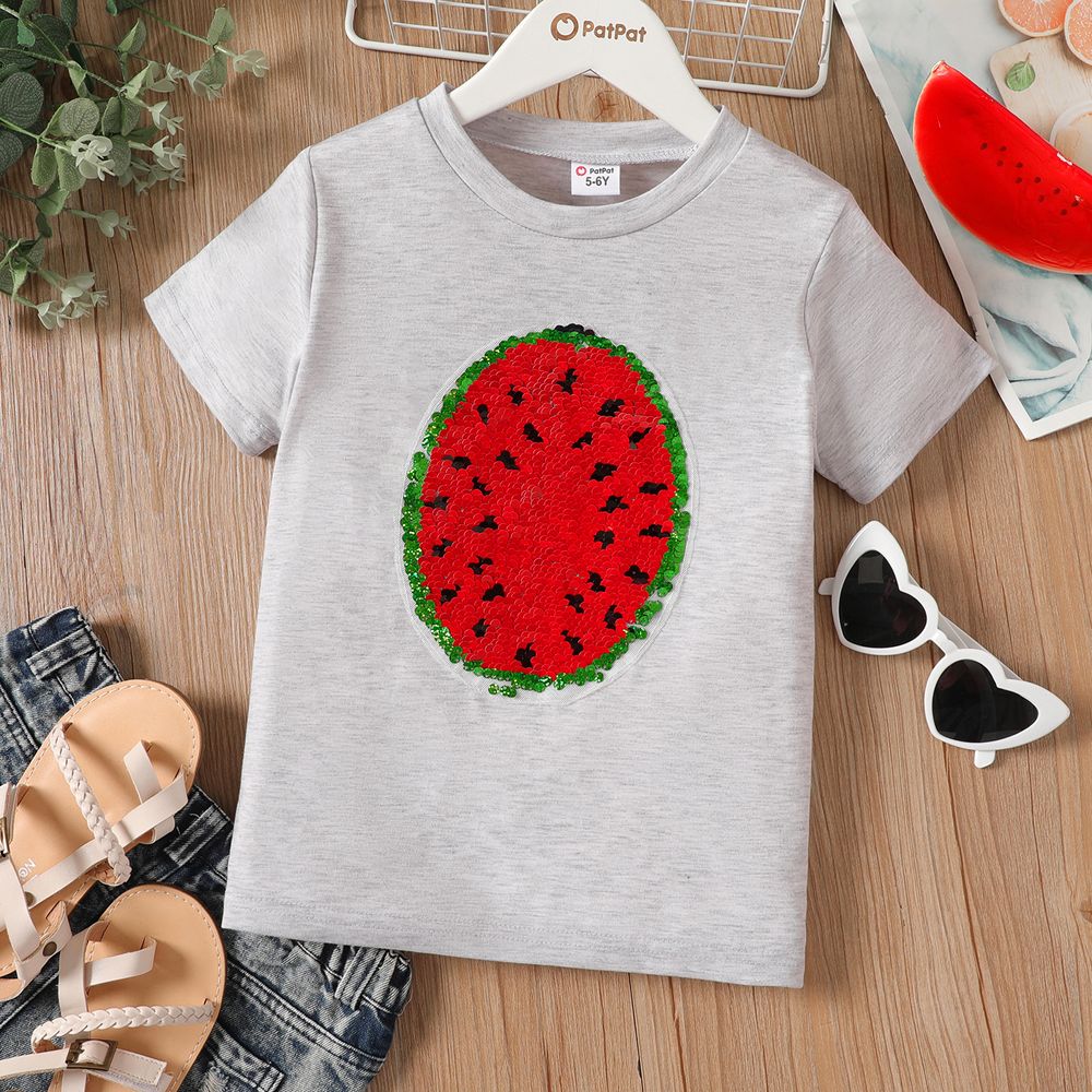 Kid Girl Strawberry Graphic Short-sleeve Tee Light Grey big image 1