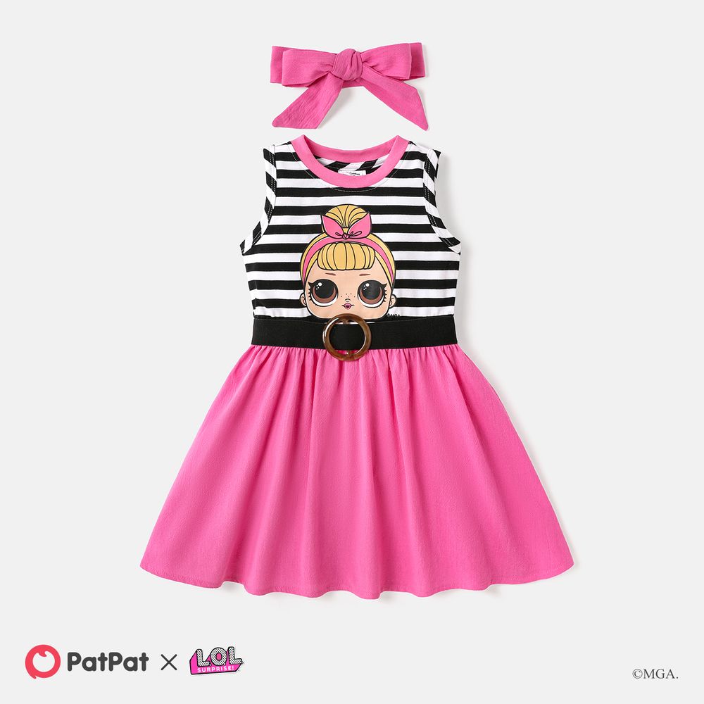 L.O.L. SURPRISE! Toddler/Kid Girl 2pcs Stripe Cotton Tank Dress and Headband BlackandWhite big image 1
