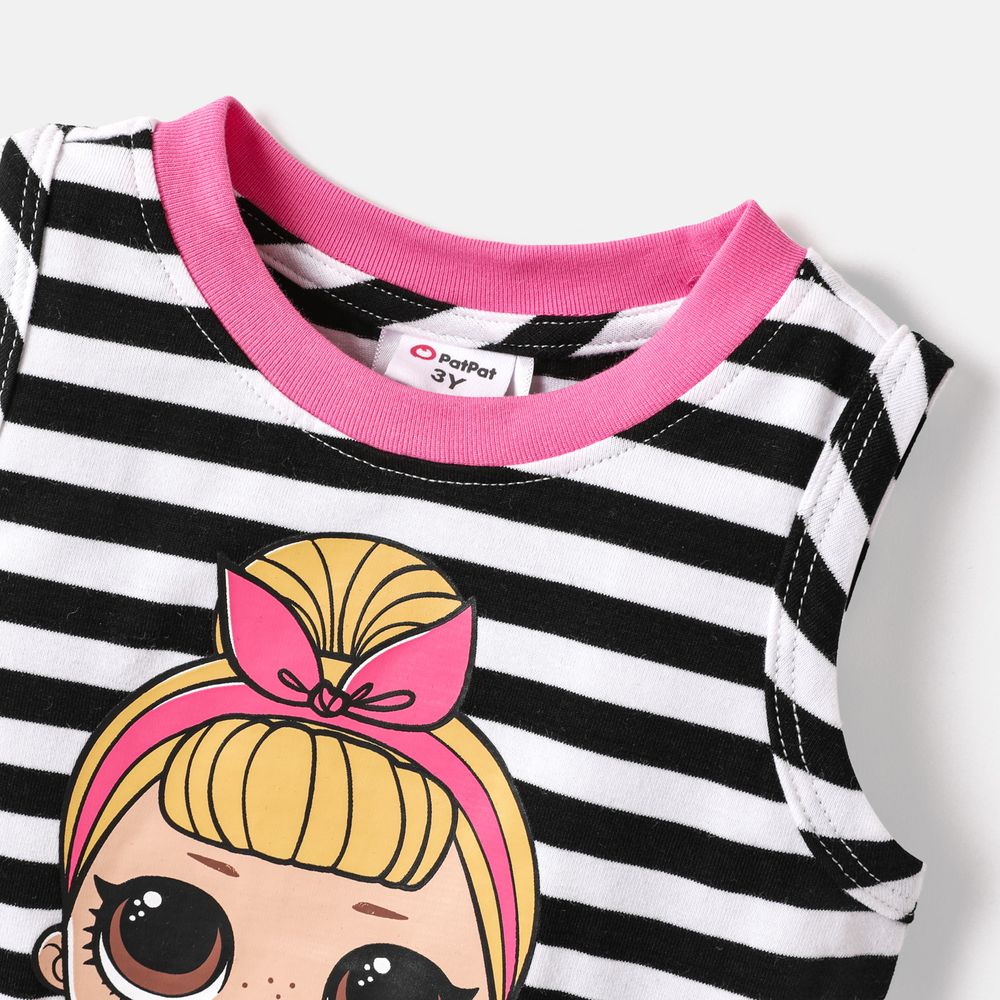L.O.L. SURPRISE! Toddler/Kid Girl 2pcs Stripe Cotton Tank Dress and Headband BlackandWhite big image 2