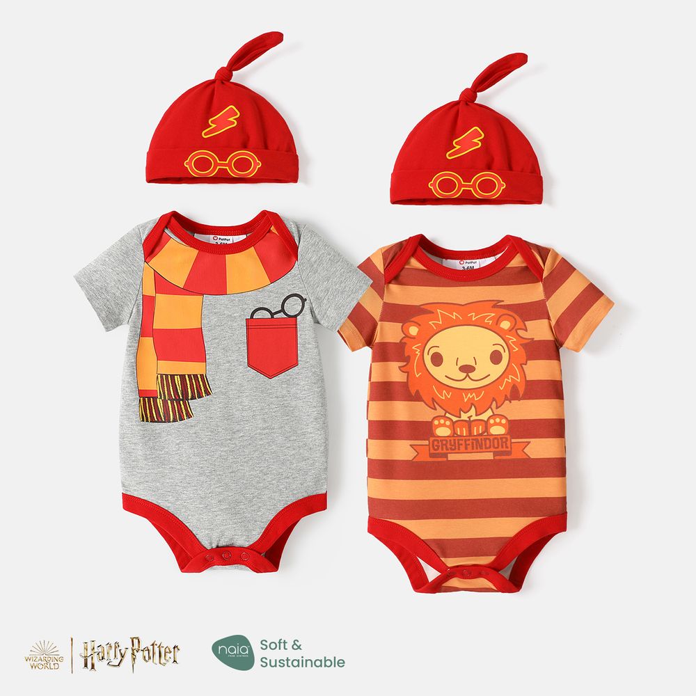 Harry Potter Baby Boy/Girl 2pcs Cotton Shiny Graphic Romper & Hat Set Grey big image 2