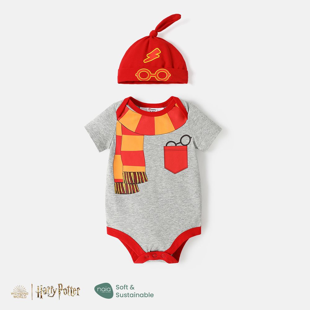 Harry Potter Baby Boy/Girl 2pcs Cotton Shiny Graphic Romper & Hat Set Grey big image 1