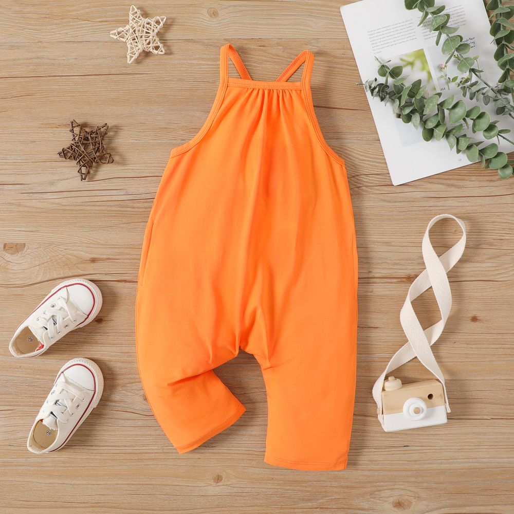 Toddler Girl/Boy Solid Color Cotton Sleeveless Jumsuits Orange big image 1