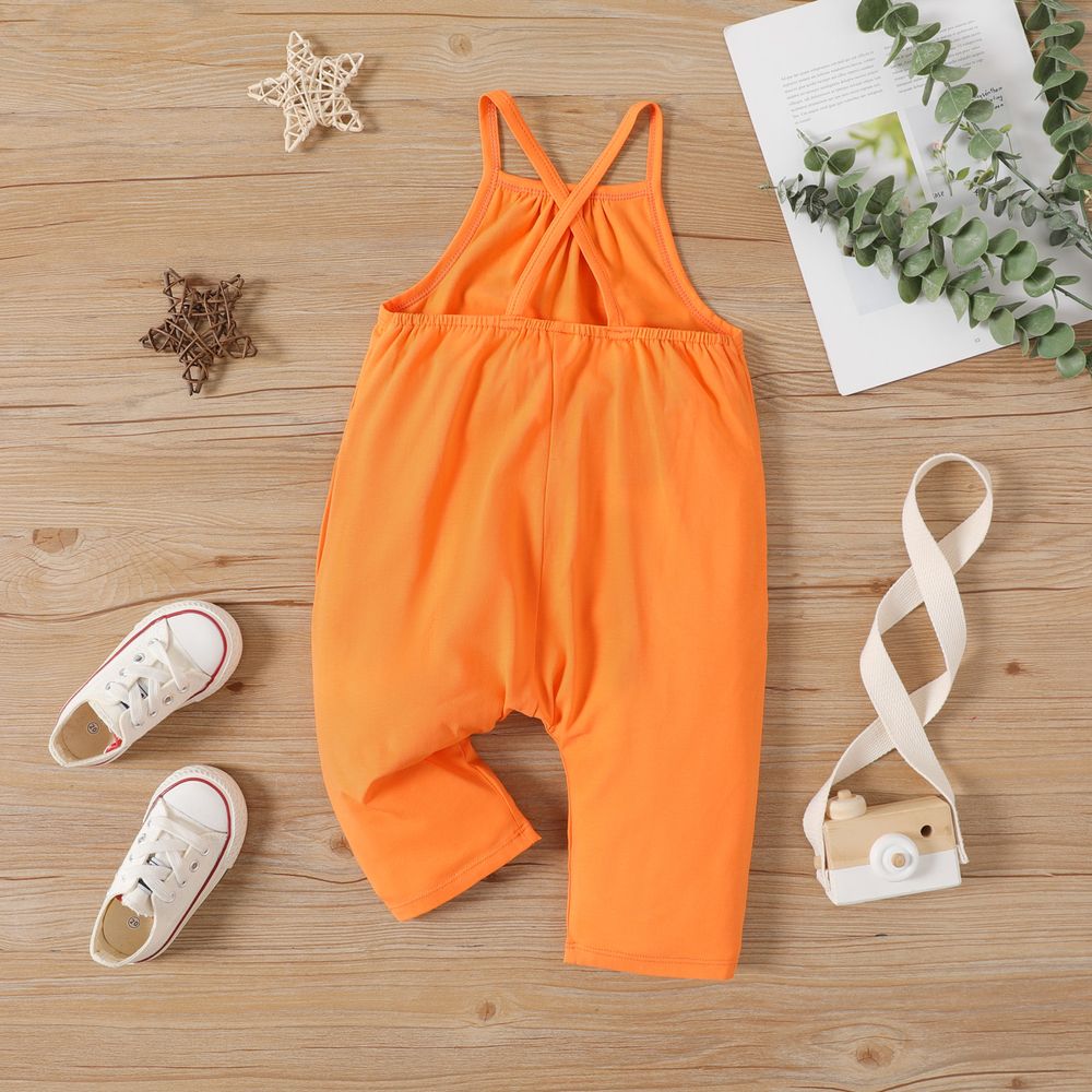 Toddler Girl/Boy Solid Color Cotton Sleeveless Jumsuits Orange big image 3