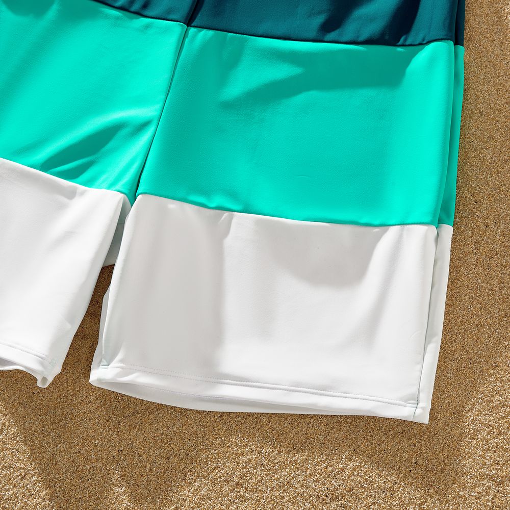 Family Matching Colorblock One-piece Swimsuit or Swim Trunks Shorts Peacockbluewhite big image 19