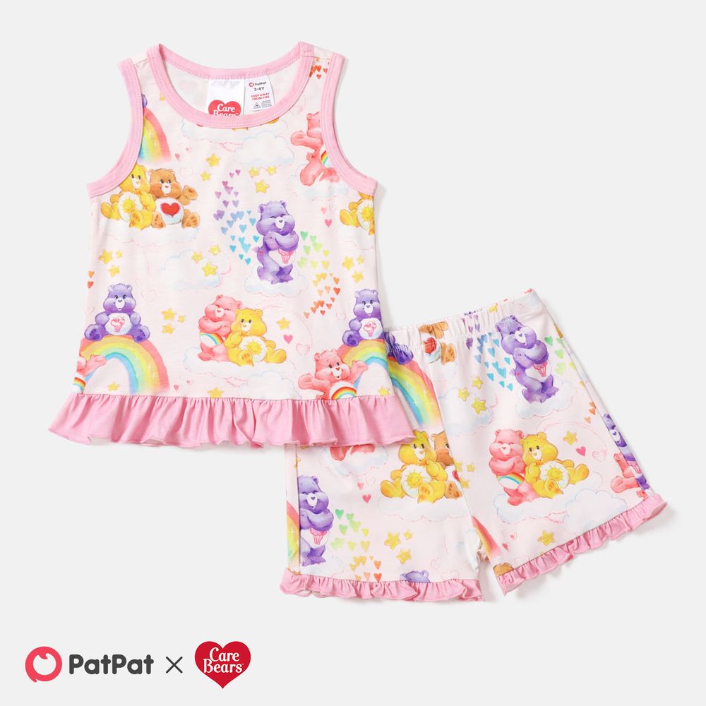 Care Bears Mommy and Me Allover Print Ruffle Trim Tank Top & Shorts Sets PinkyWhite big image 6