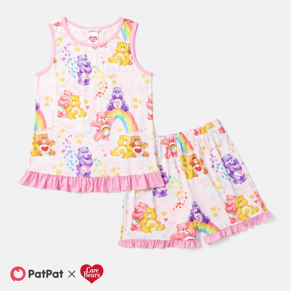 Care Bears Mommy and Me Allover Print Ruffle Trim Tank Top & Shorts Sets PinkyWhite big image 10
