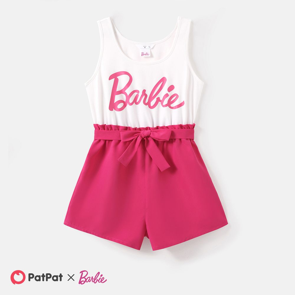 Barbie Mommy and Me Letter Print Belted Combo Tank Rompers White big image 2