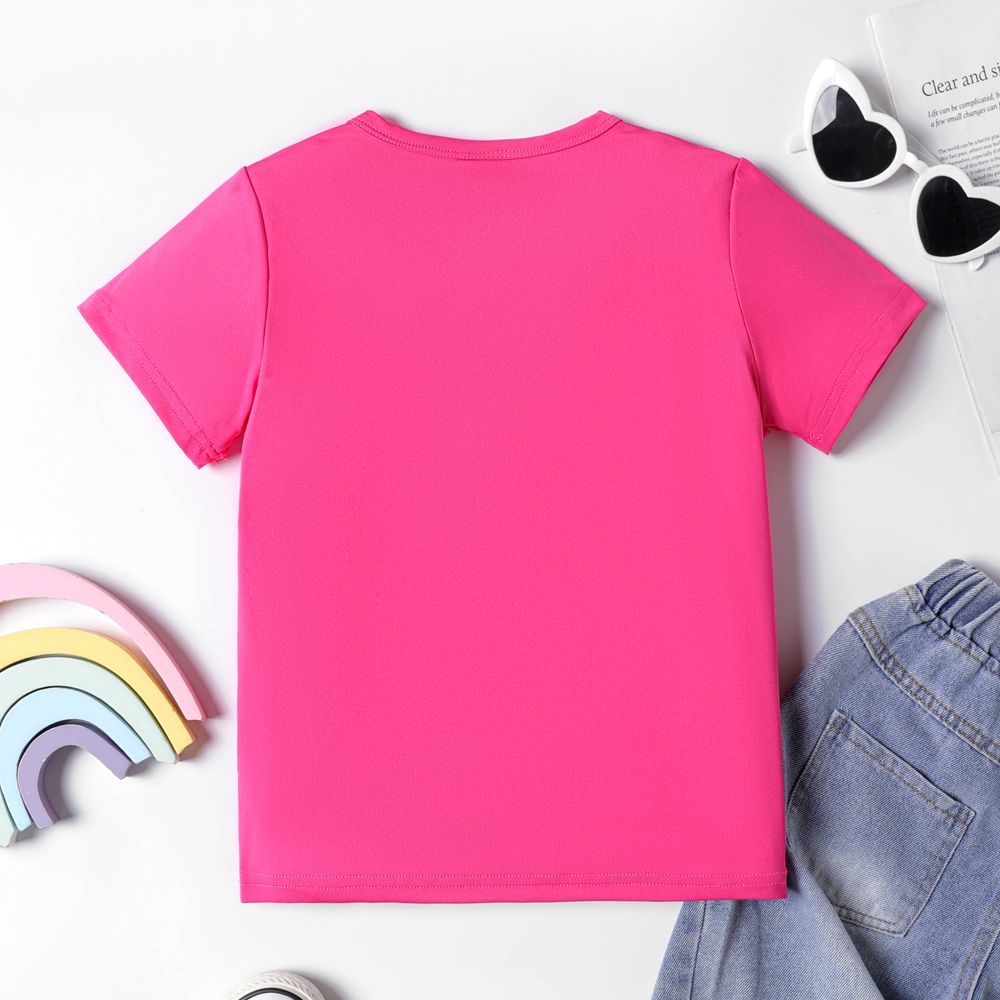 Kid Girl Rainbow & Letter Print Short-sleeve Tee Hot Pink big image 2