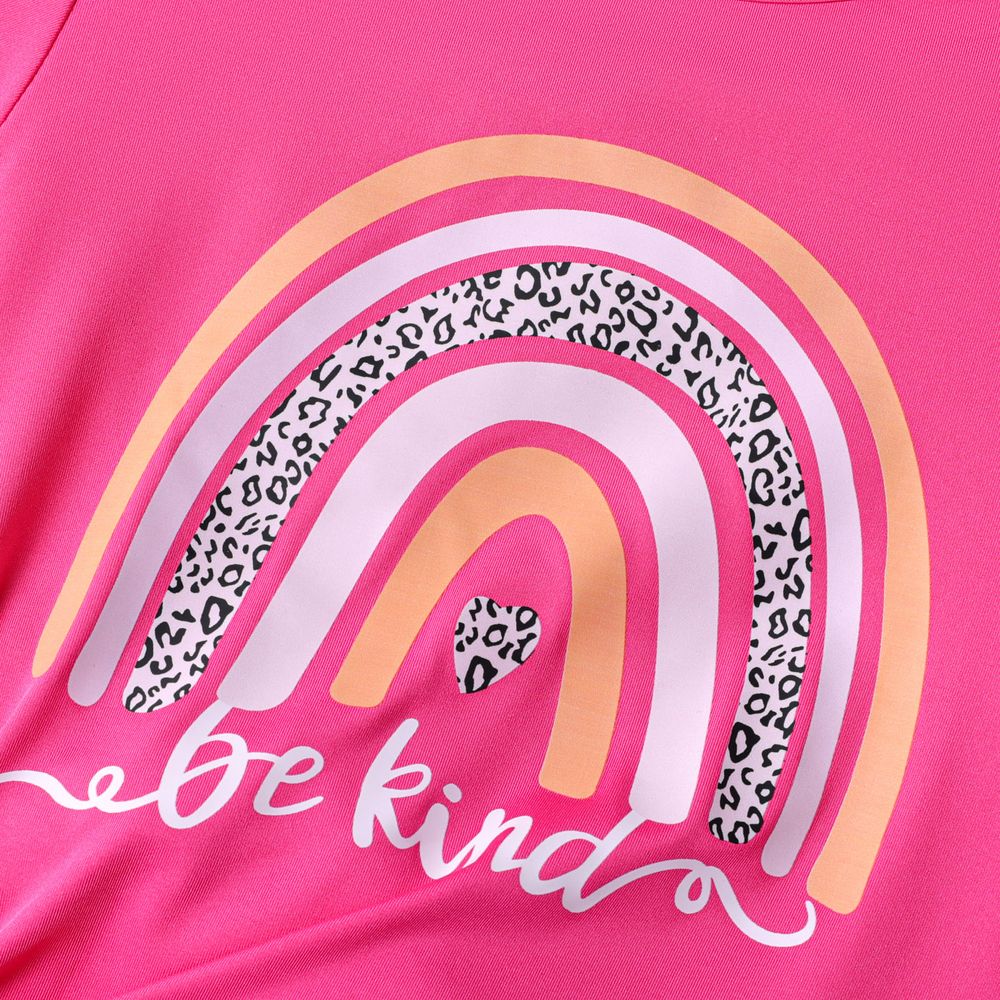 Kid Girl Rainbow & Letter Print Short-sleeve Tee Hot Pink big image 4