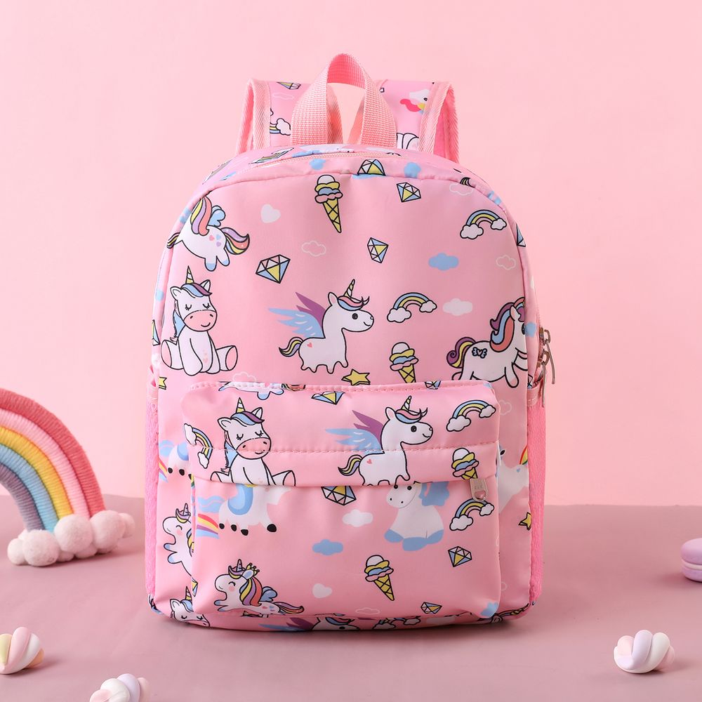 Kids Unicorn Pattern Flat Cartoon Large Capacity Backpack Travel Bag Preschool Backpack Pink big image 1