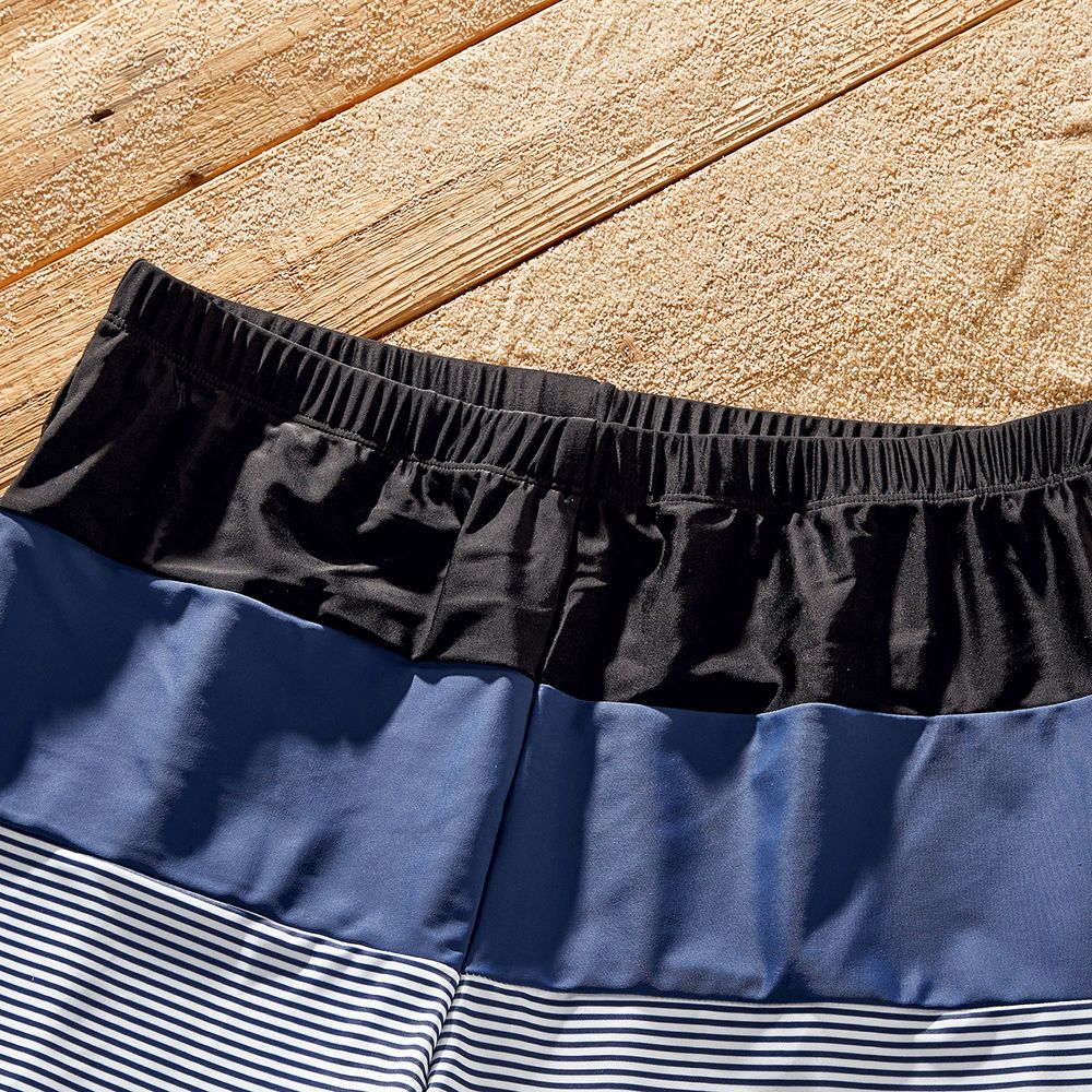 Family Matching Pinstriped One-piece Swimsuit and Colorblock Swim Trunks Shorts Blue grey big image 17