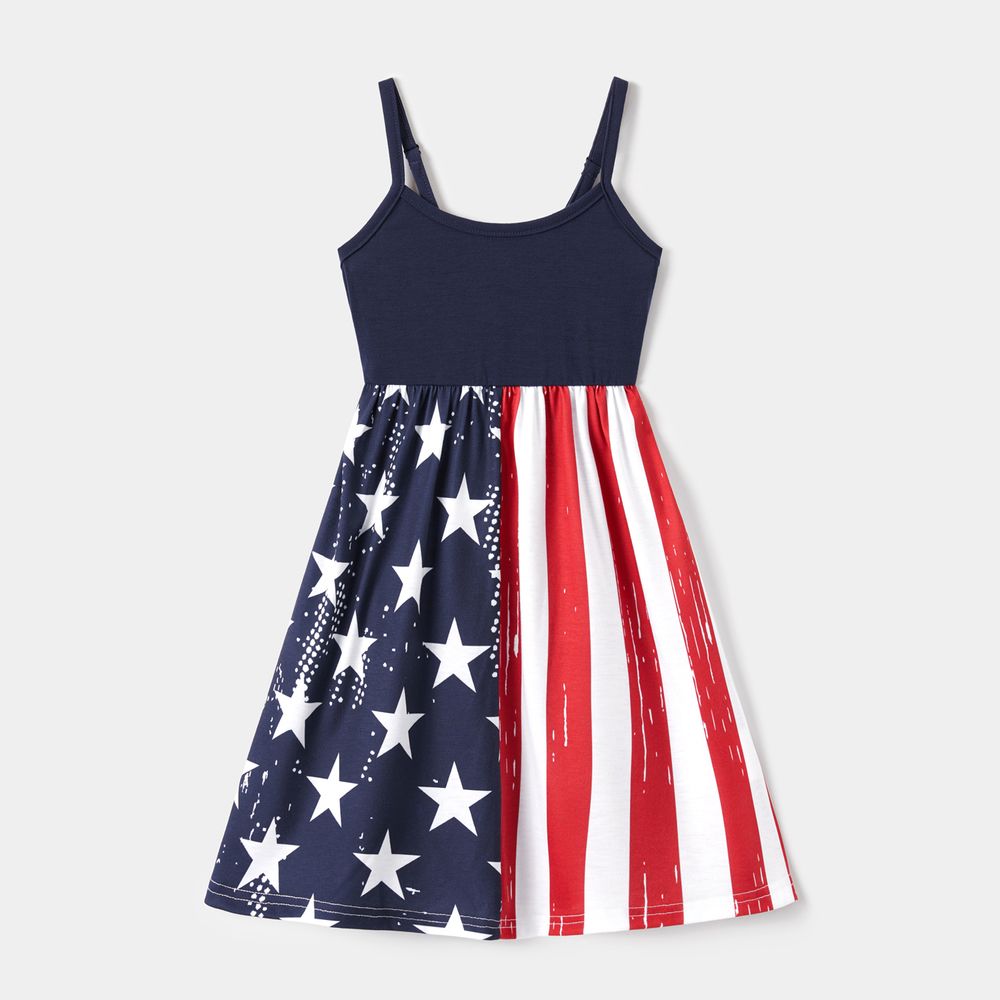 Independence Day Family Matching Stars & Striped Print Spliced Cami Dresses and Short-sleeve T-shirts Sets ColorBlock big image 4