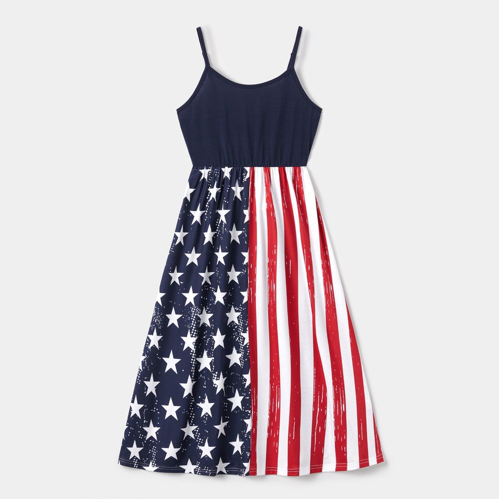 Independence Day Family Matching Stars & Striped Print Spliced Cami Dresses and Short-sleeve T-shirts Sets ColorBlock big image 2
