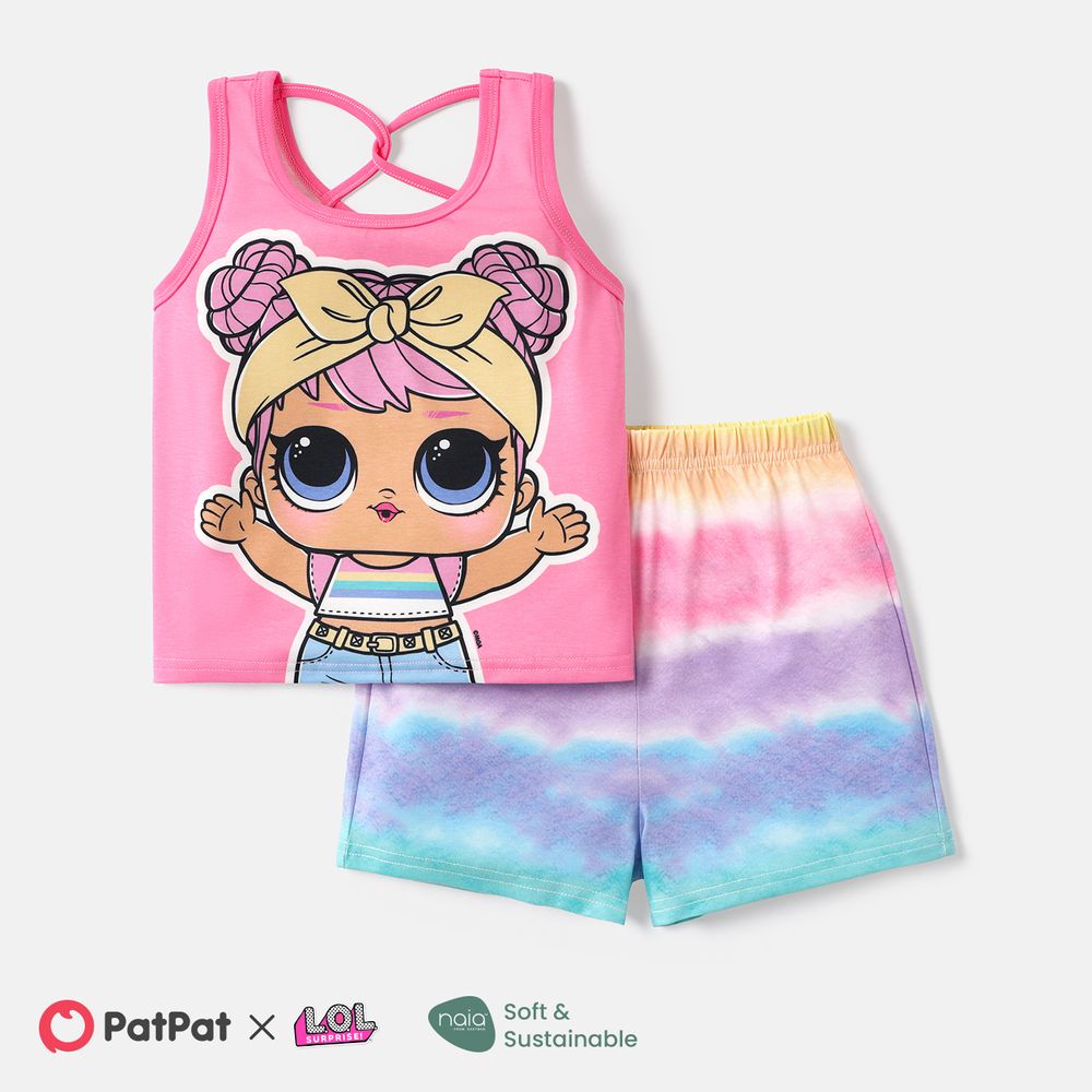 L.O.L. SURPRISE! Toddler/Kid Girl 2pcs Back Crisscross Tank Top and Colorblock Shorts Set Pink big image 1