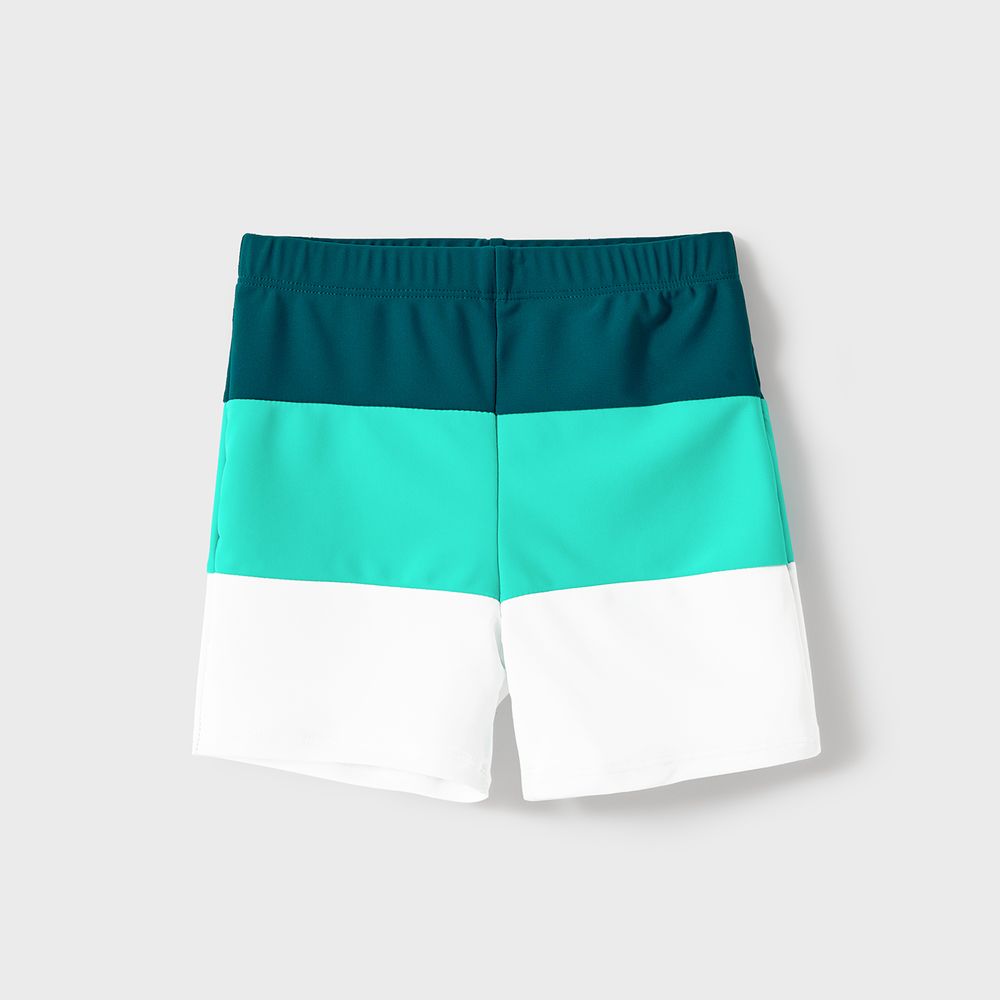 Family Matching Colorblock One-piece Swimsuit or Swim Trunks Shorts Peacockbluewhite big image 3