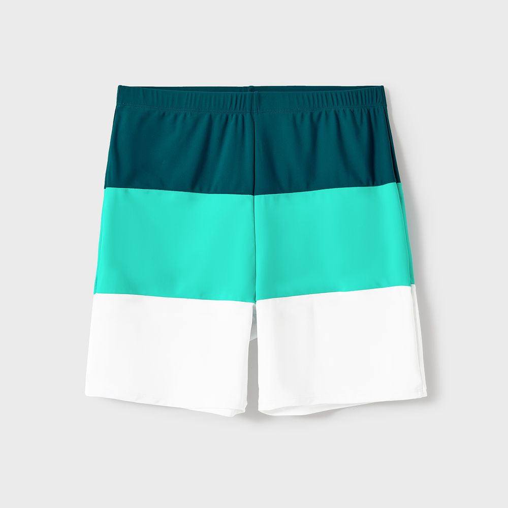 Family Matching Colorblock One-piece Swimsuit or Swim Trunks Shorts Peacockbluewhite big image 16
