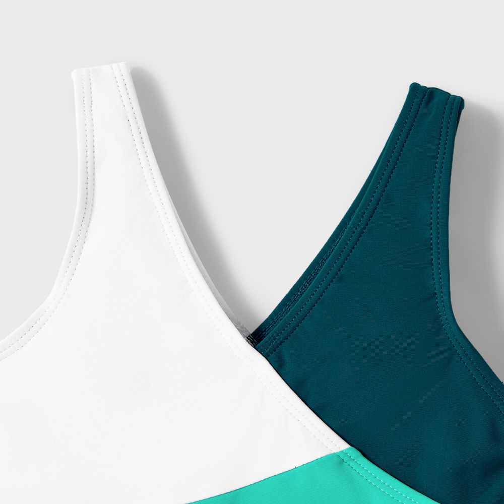 Family Matching Colorblock One-piece Swimsuit or Swim Trunks Shorts Peacockbluewhite big image 8