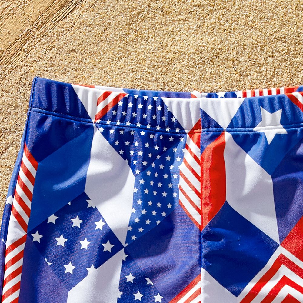 Independence Day Family Matching Allover Geo Print Twist Knot Cut Out Ruffle-sleeve One-piece Swimsuit or Swim Trunks Shorts Colorful big image 15
