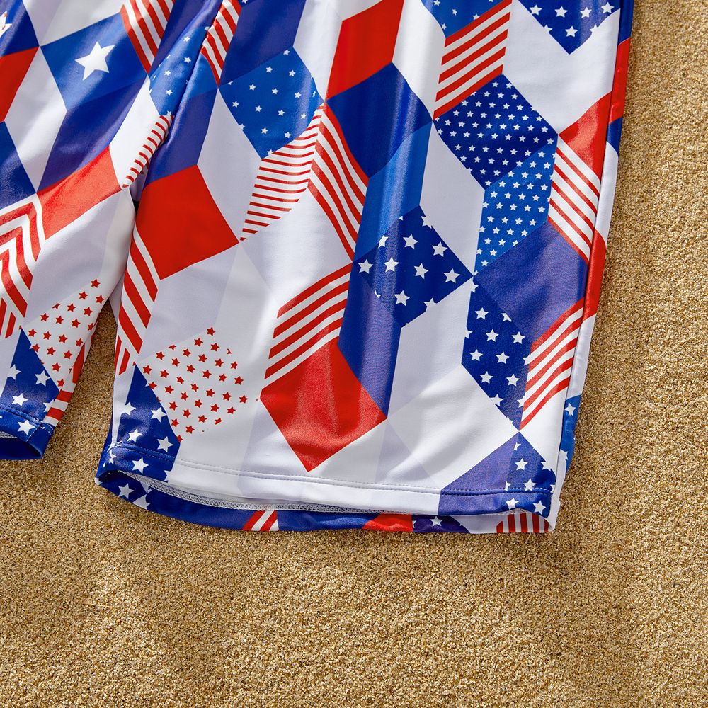 Independence Day Family Matching Allover Geo Print Twist Knot Cut Out Ruffle-sleeve One-piece Swimsuit or Swim Trunks Shorts Colorful big image 13