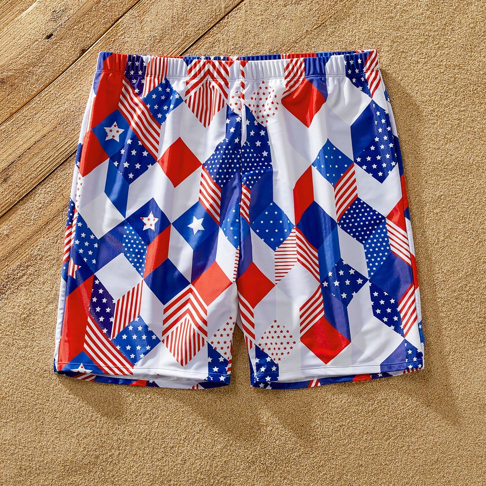 Independence Day Family Matching Allover Geo Print Twist Knot Cut Out Ruffle-sleeve One-piece Swimsuit or Swim Trunks Shorts Colorful big image 11