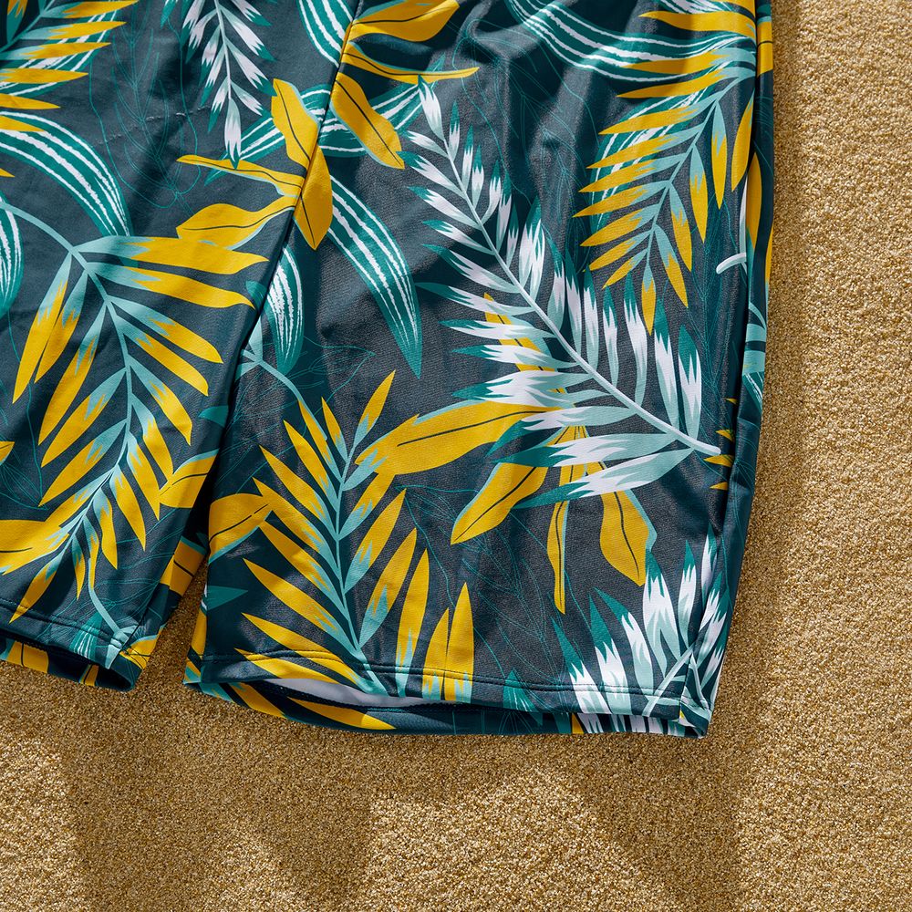 Family Matching Allover Plant Print Flutter-sleeve Deep V Neck Belted One-piece Swimsuit or Swim Trunks Shorts Green big image 13