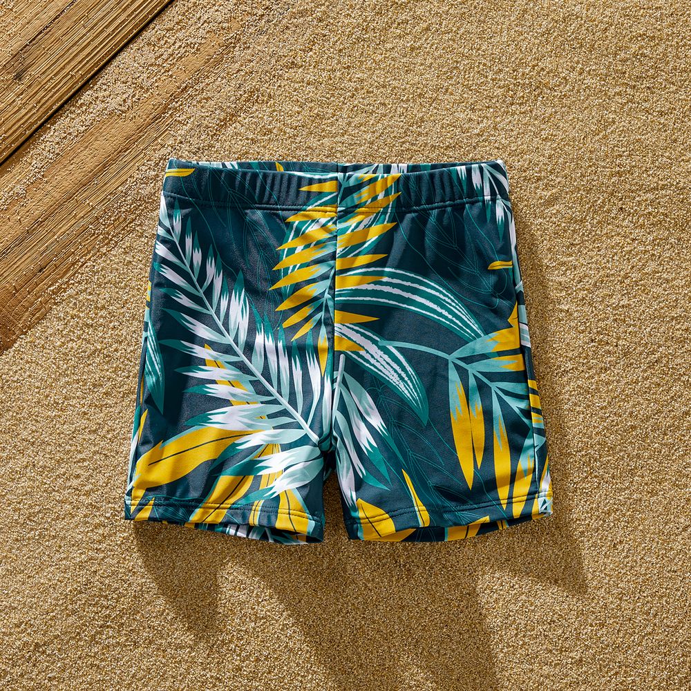 Family Matching Allover Plant Print Flutter-sleeve Deep V Neck Belted One-piece Swimsuit or Swim Trunks Shorts Green big image 14