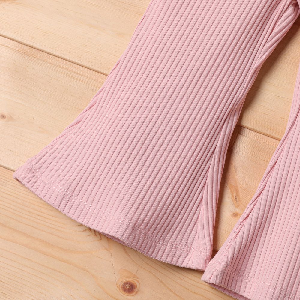2pcs Baby Girl Pink Cotton Ribbed Ruffle Trim Halter Sleeveless Bell Bottom Jumpsuit & Belt Set Pink big image 6