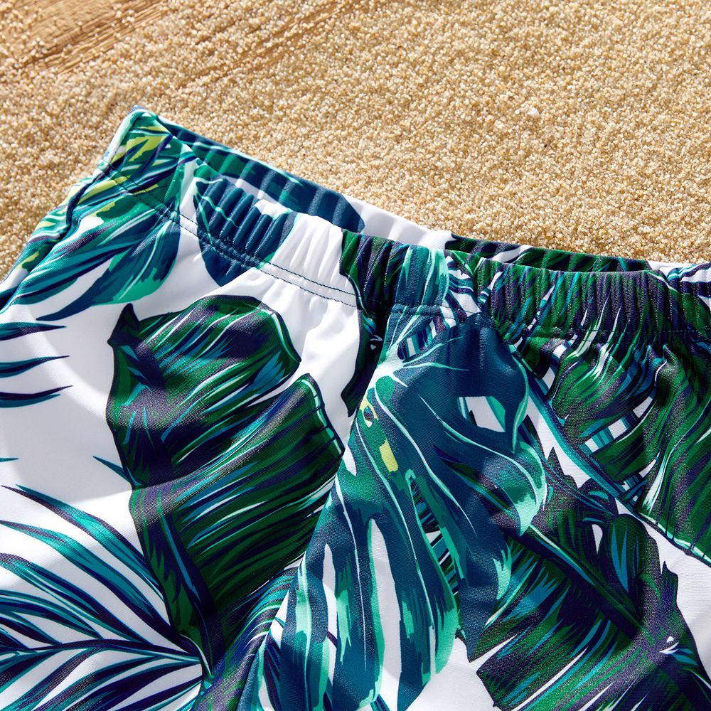 Family Matching Allover Palm Leaf Print Crisscross One-piece Swimsuit and Swim Trunks Green big image 5