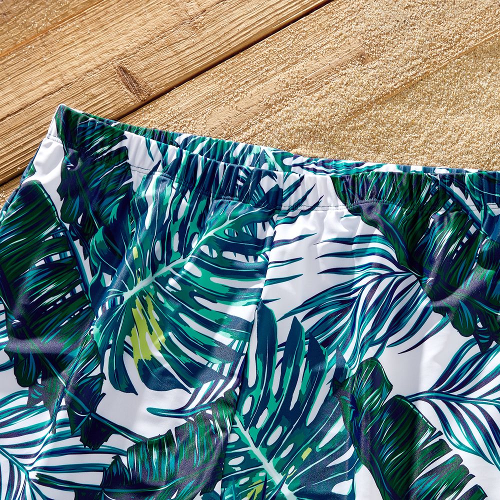 Family Matching Allover Palm Leaf Print Crisscross One-piece Swimsuit and Swim Trunks Green big image 19