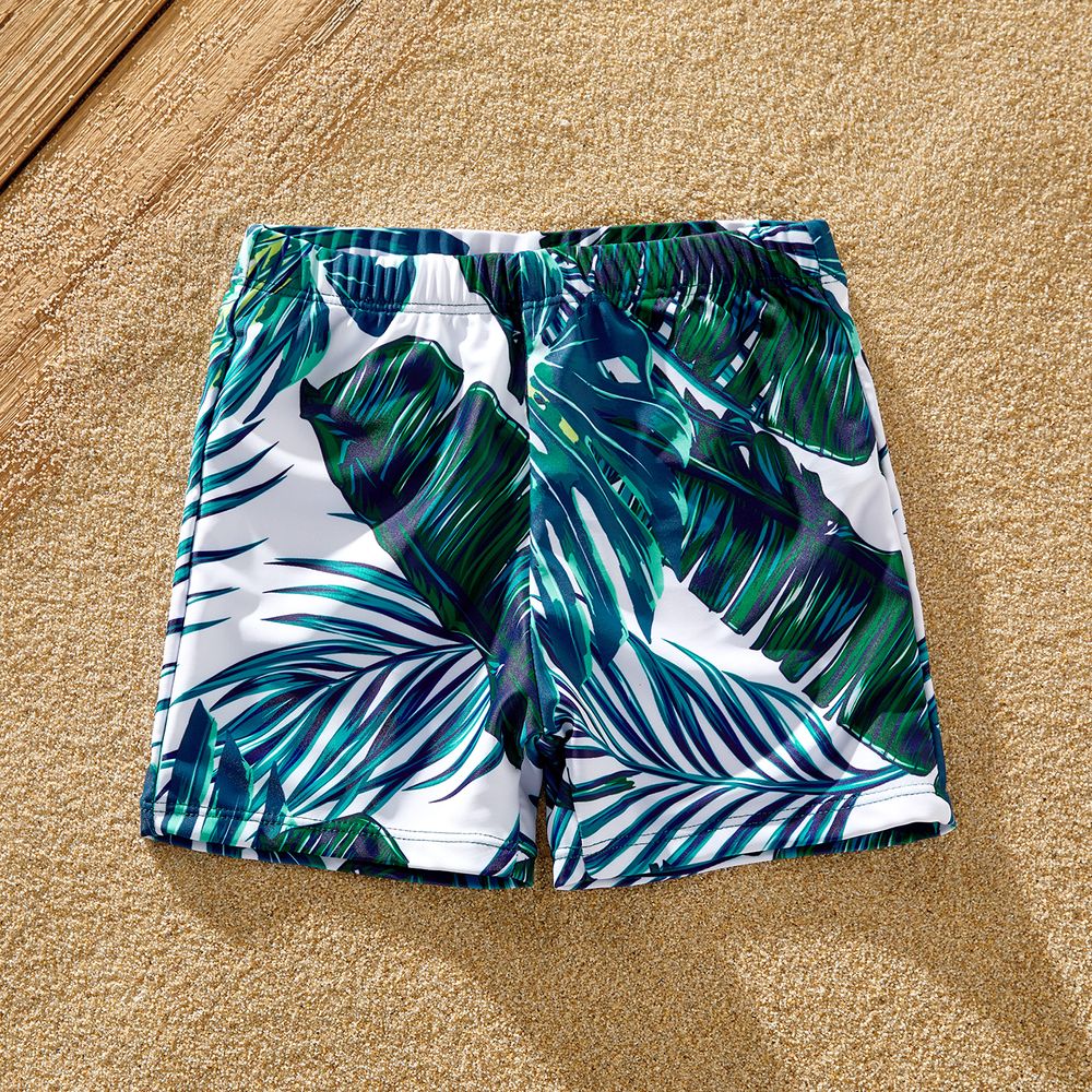 Family Matching Allover Palm Leaf Print Crisscross One-piece Swimsuit and Swim Trunks Green big image 6