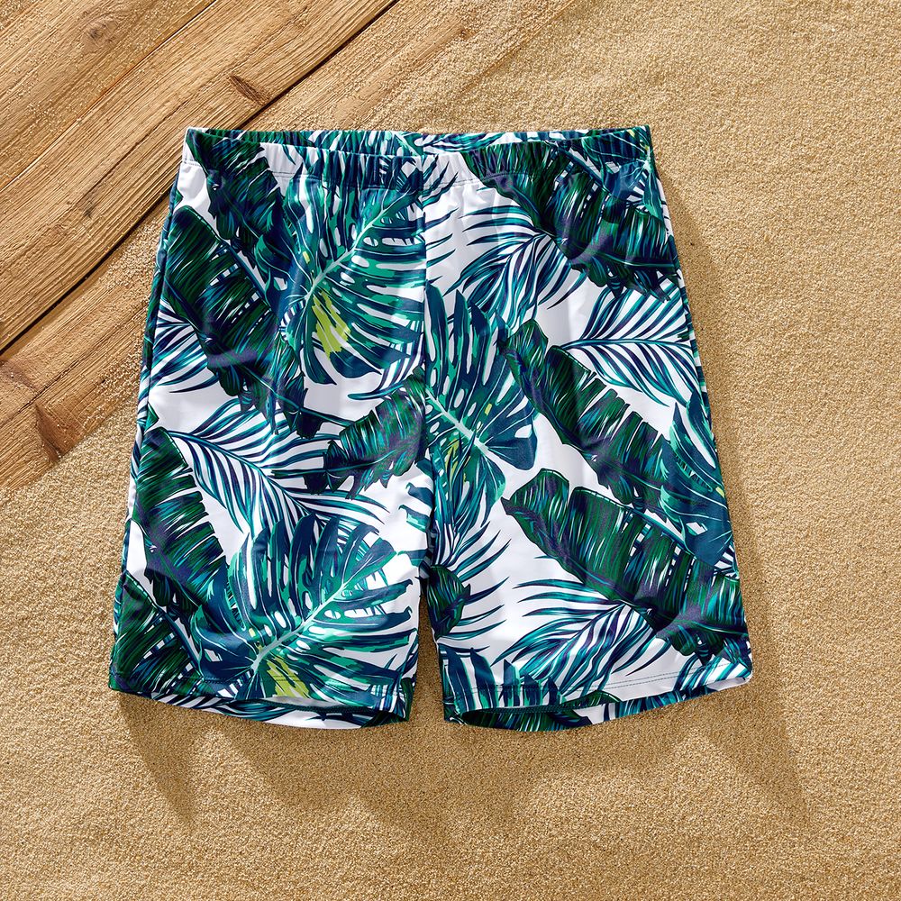 Family Matching Allover Palm Leaf Print Crisscross One-piece Swimsuit and Swim Trunks Green big image 17