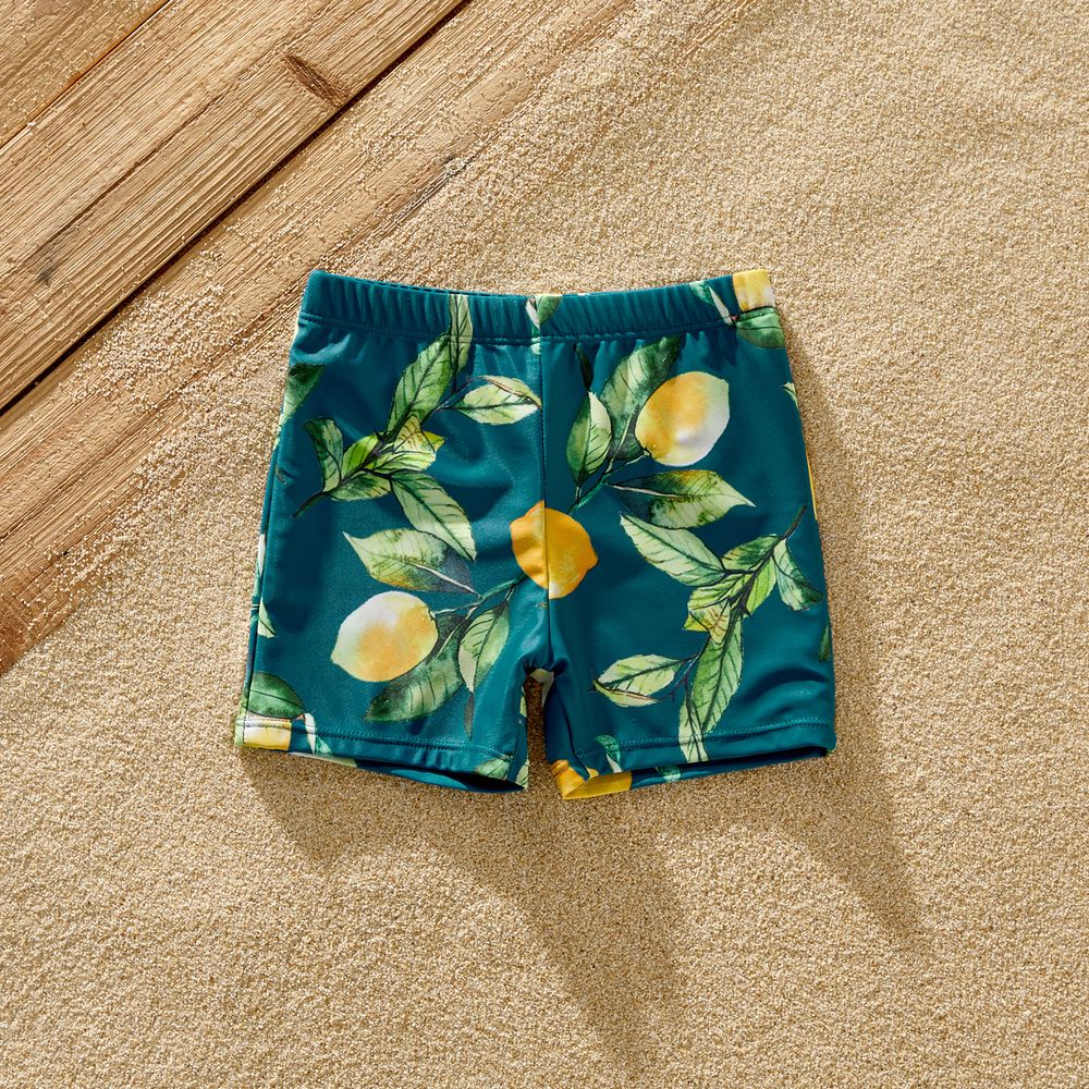 Family Matching Allover Lemon Print and Solid Halter Neck Two-piece Swimsuit or Swim Trunks Shorts Multi-color big image 3