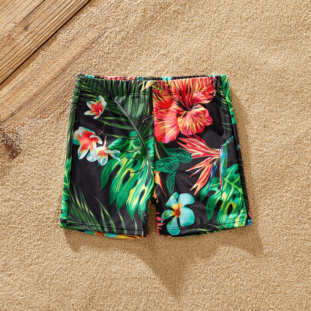 Family Matching Allover Plant Print Lace Up One-piece Swimsuit or Swim Trunks Shorts Colorful big image 3