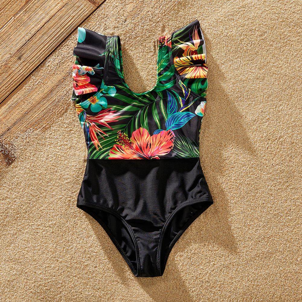 Family Matching Allover Plant Print Lace Up One-piece Swimsuit or Swim Trunks Shorts Colorful big image 6